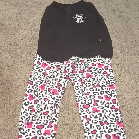Disney Black Top with Pink and White Pajama Pants - Picture 1 of 7
